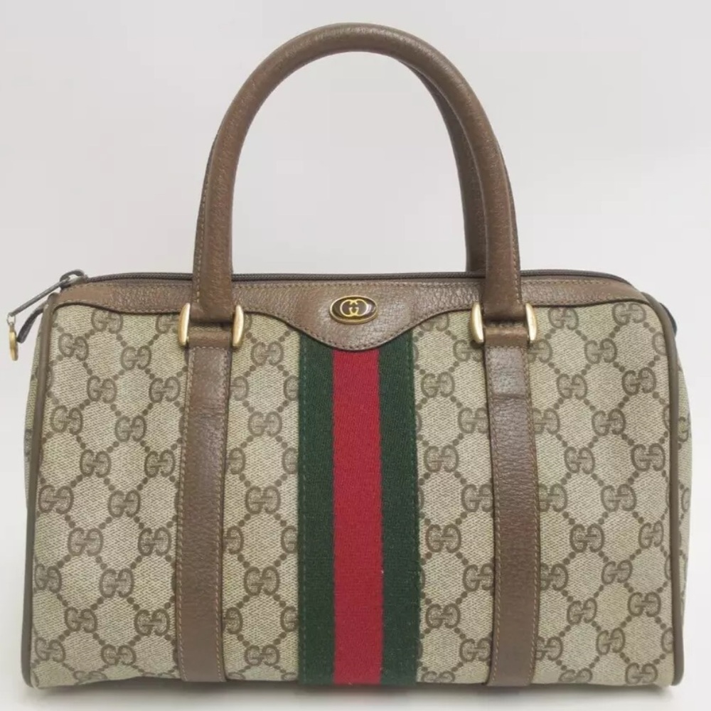 Authenticated Gucci Supreme Web Boston Bag Tote Handbag Ophidia Sherry Purse
